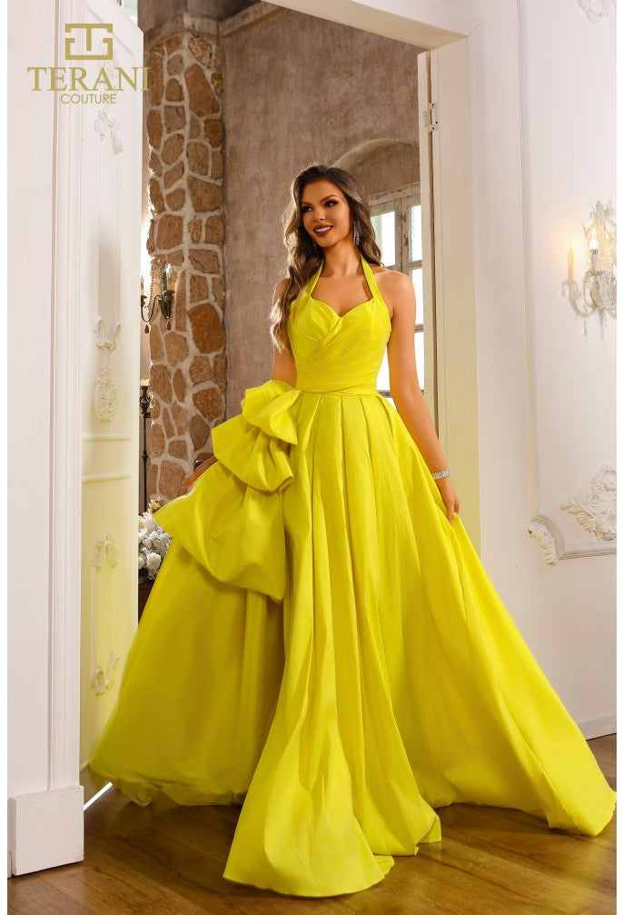 Vestido de fiesta largo plisado con abertura y corte Terani Couture 251P4058