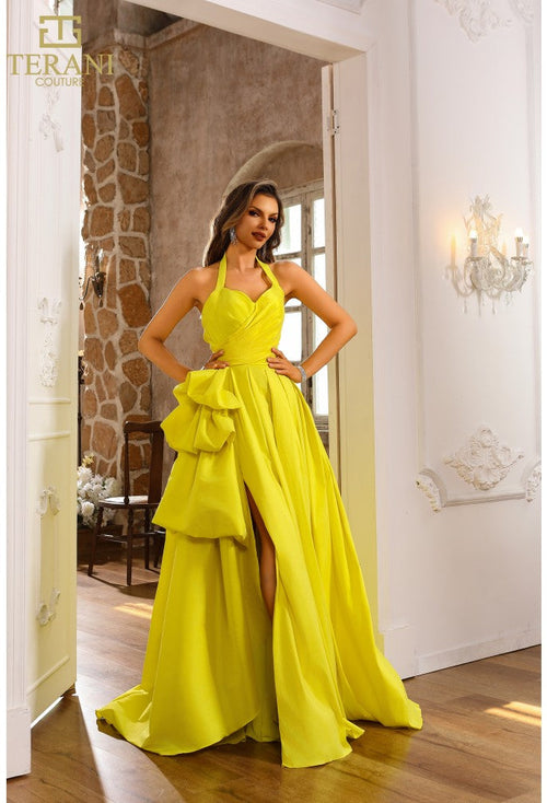 Terani Couture 251P4058 Elegant Formal Halter BallDress Evening Stretch Taffeta Dress