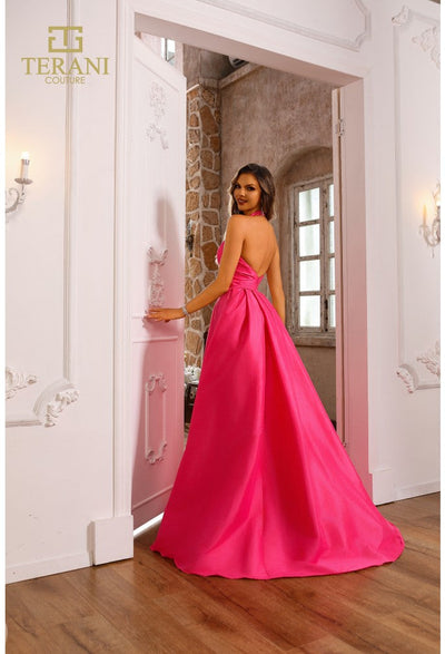 Terani Couture 251P4058 Prom Halter Pleated Ruffled Long Formal Stretch Taffeta Dress