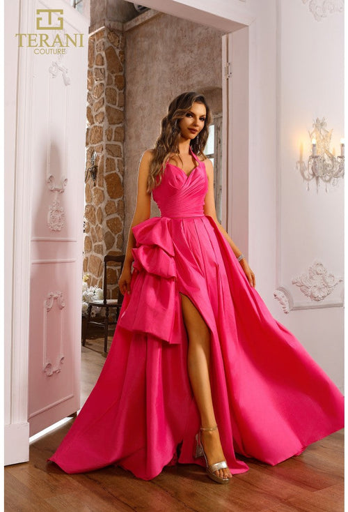 Terani Couture 251P4058 Elegant Formal Halter BallDress Evening Stretch Taffeta Dress