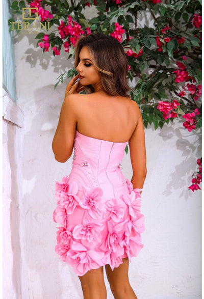 Terani Couture 251P4059 Cocktail Strapless Beaded Evening Stretch Pink Taffeta Dress