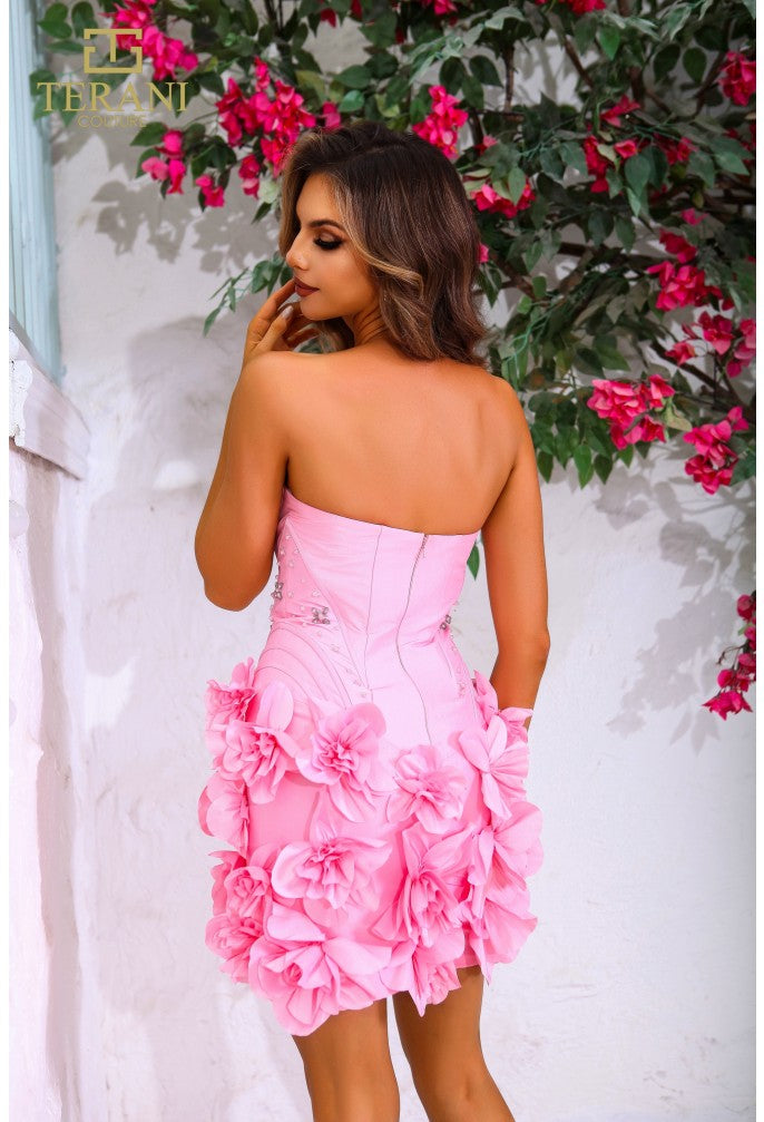 Terani Couture 251P4059 Strapless Short Homecoming Dress with Floral Applique