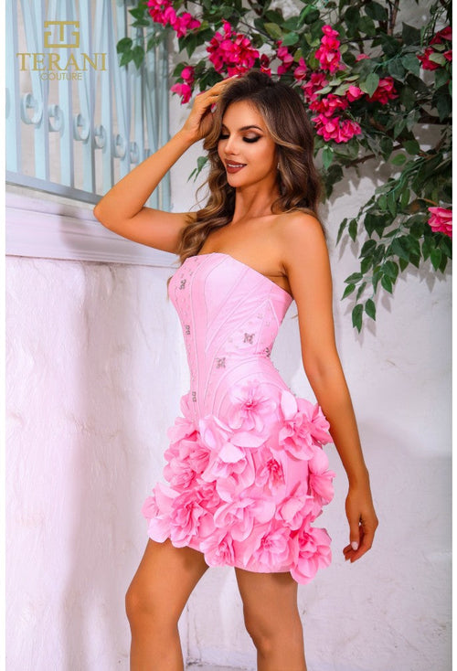 Terani Couture 251P4059 Cocktail Strapless Beaded Evening Stretch Pink Taffeta Dress
