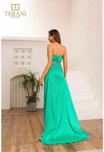 Terani Couture 251P4061 Beaded A-Line Long Prom Dress with Floral Applique