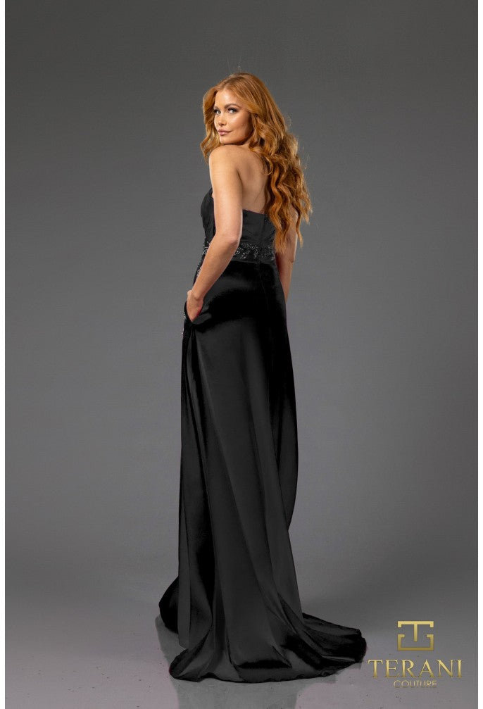 Terani Couture 251P4061 Beaded A-Line Long Prom Dress with Floral Applique