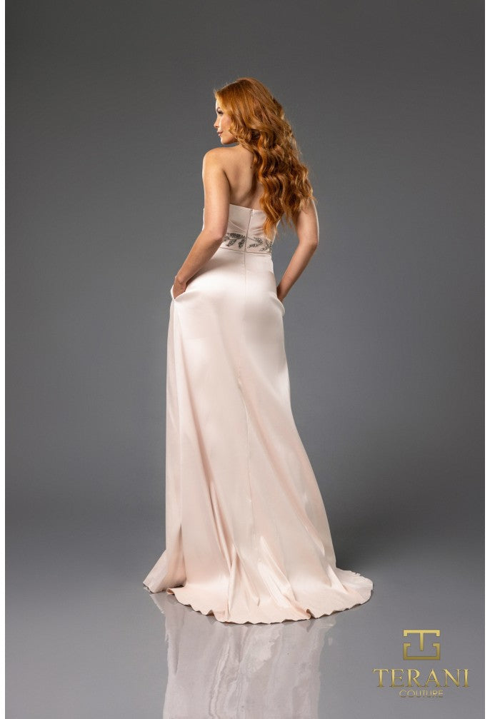 Terani Couture 251P4061 Beaded A-Line Long Prom Dress with Floral Applique