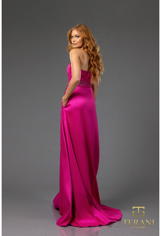 Terani Couture 251P4061 Beaded A-Line Long Prom Dress with Floral Applique