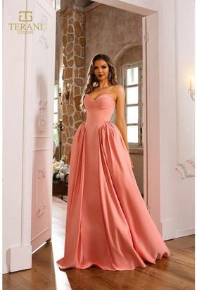 Terani Couture 251P4066 Elegant Prom Homecoming Strapless BallDress Formal Satin Dress