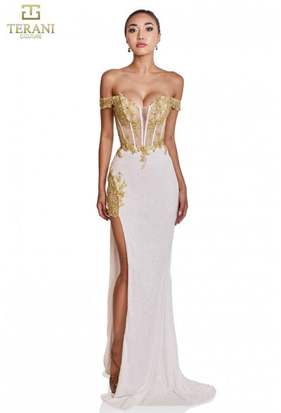 Terani Couture 251P4083 Elegant Glamorous Sweetheart Off-Shoulder Evening Lace Dress