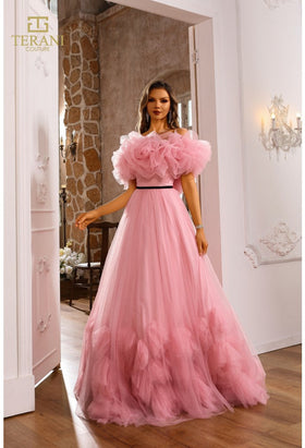 Terani Couture 251P4090 Sophisticated Formal Prom Strapless Long Evening Tulle Dress