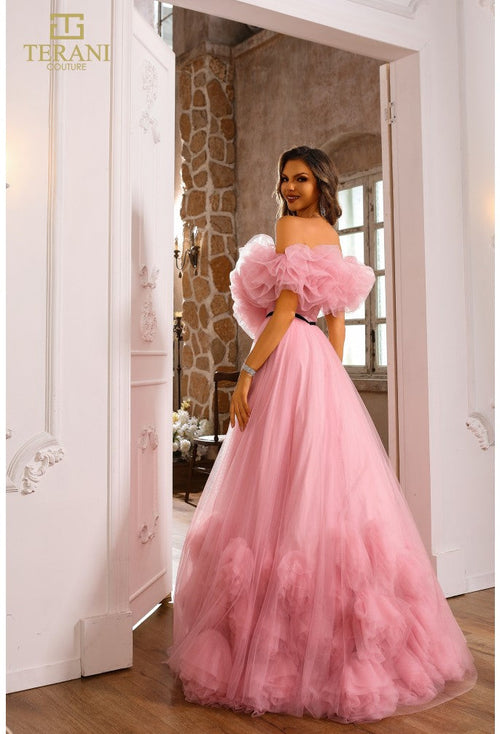Terani Couture 251P4090 Sophisticated Formal Prom Strapless Long Evening Tulle Dress