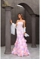 Vestido de fiesta largo rosa bebé con corte trompeta sin tirantes Terani Couture 251p4091
