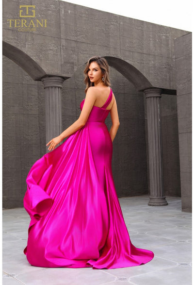 Terani Couture 251P4123 Prom Homecoming One-Shoulder Blush Formal Jersey Satin Dress