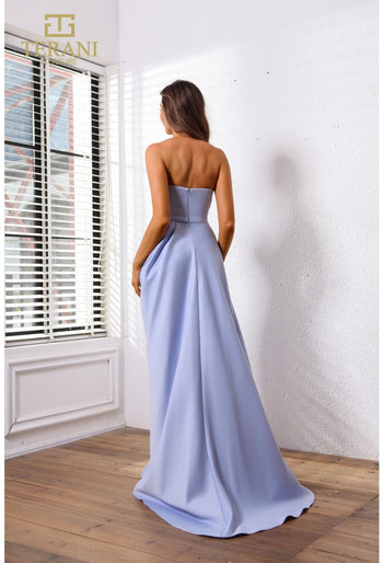Terani Couture 251P4131 Pleated A-Line Long Prom Dress with Slit