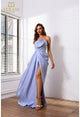 Vestido de fiesta largo de satén mate asimétrico Terani Couture 251p4131 