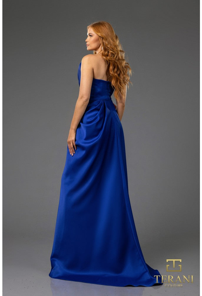 Terani Couture 251P4131 Pleated A-Line Long Prom Dress with Slit