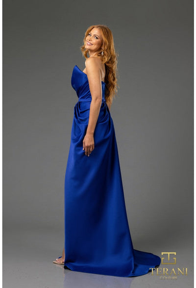 Terani Couture 251P4131 Prom Strapless A-Line Pleated Evening Matte Royal Satin Dress