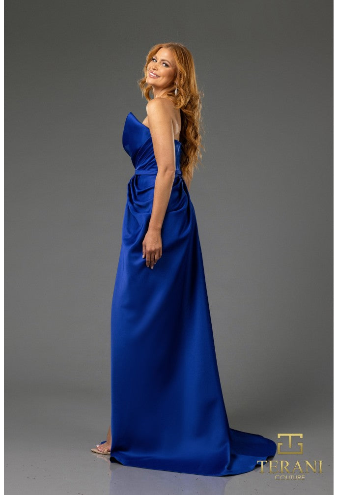 Terani Couture 251P4131 Pleated A-Line Long Prom Dress with Slit