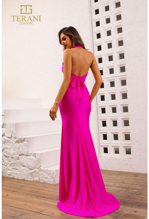 Terani Couture 251P4139 Glamorous Formal Prom Fit-and-Flare Evening Matte Satin Dress
