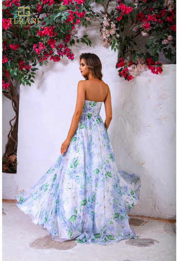 Terani Couture 251P4142 Floral Print A-Line Prom Gown – Long Formal Dress