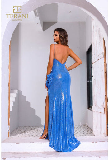 Terani Couture 251P4144 Vestido largo de fiesta formal con lentejuelas y corte en A