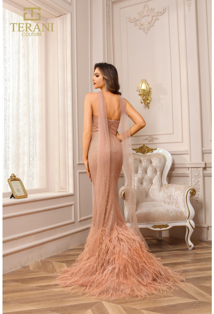 Terani Couture 251P4303 Vestido de fiesta largo de sirena con cuentas