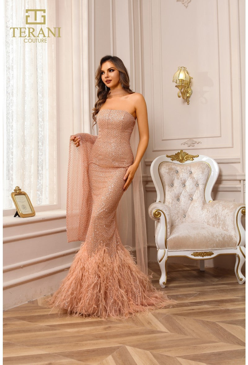 Terani Couture 251P4303 Vestido de fiesta largo de sirena con cuentas