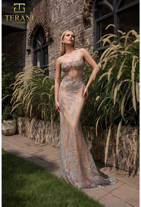 Terani Couture 251P4366 Glamorous Prom Spaghetti Strap Long Formal Beaded Tulle Dress