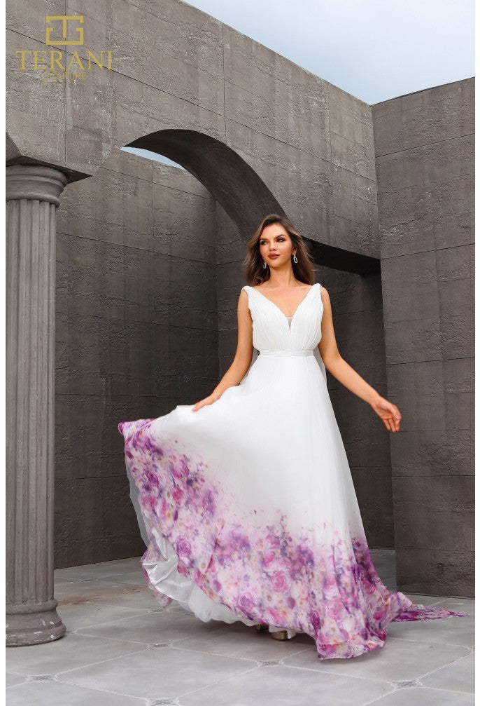 Ivory-Lilac Terani 251P4372 Elegant Twist Formal Dress Shops