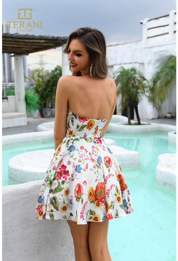 Terani Couture 251P4374 Short A-Line Floral Homecoming Prom Dress