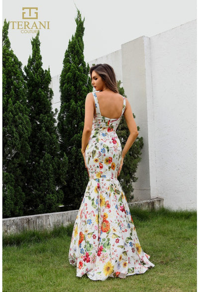 Terani Couture 251P4378 Glamorous Prom Sweetheart Trumpet Formal Printed Satin Dress