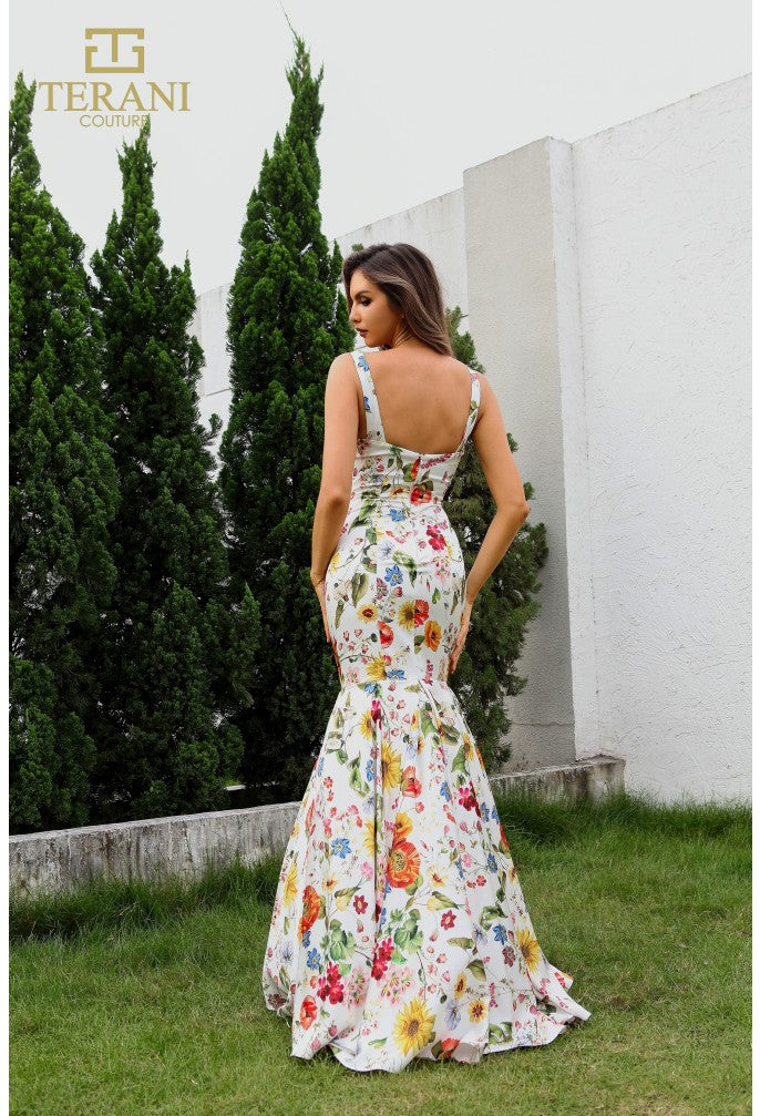 Terani Couture 251P4378 Vestido de fiesta largo, ajustado y estampado