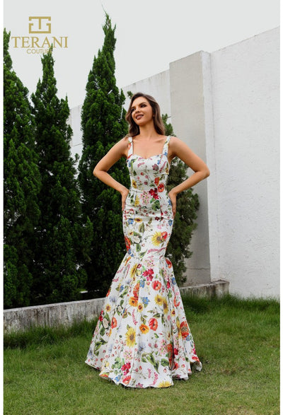 Terani Couture 251P4378 Glamorous Prom Sweetheart Trumpet Formal Printed Satin Dress
