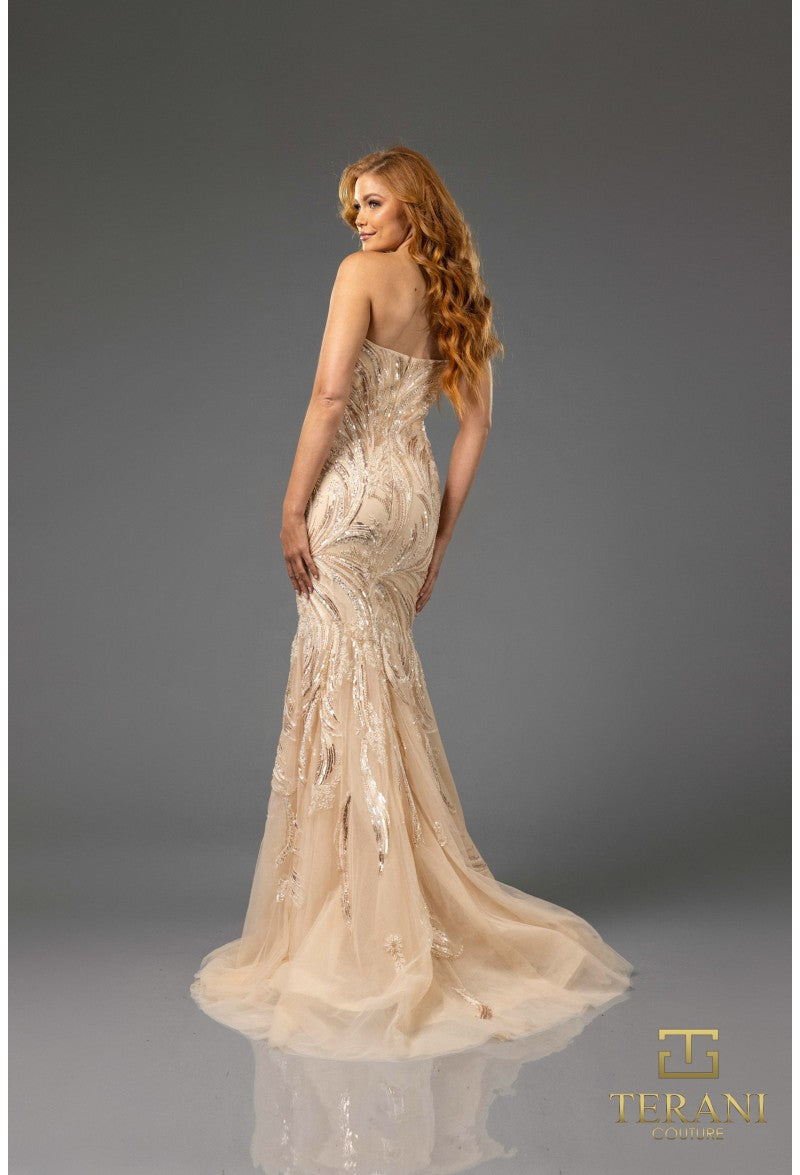 Terani Couture 251P4388 Vestido de fiesta largo, ajustado y formal con cuentas