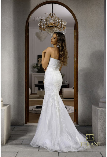 Terani Couture 251P4388 Vestido de novia largo ajustado con cuentas para fiesta