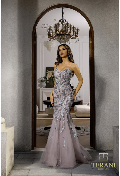 Prom Dresses Prom Long Fitted Formal Beaded Prom Dress Rose Silver