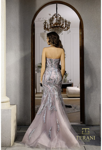 Terani Couture 251P4388 Vestido de fiesta largo, ajustado y formal con cuentas