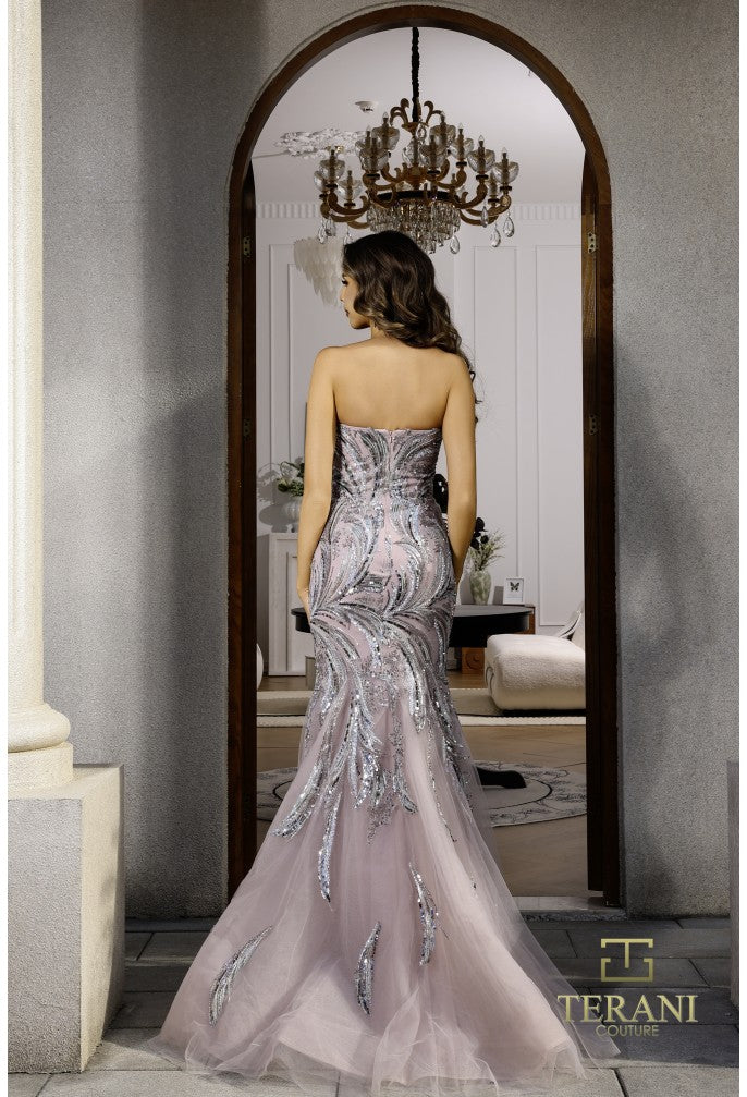 Terani Couture 251P4388 Vestido de fiesta largo, ajustado y formal con cuentas