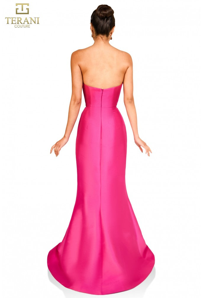 Vestido de fiesta Terani Couture 251p4397 ajustado, sin tirantes, con abertura frontal y escote redondo 
