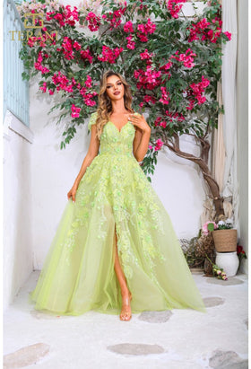 Terani Couture 251P4533 Glamorous Prom BallDress Cap Sleeve Long Formal Organza Dress