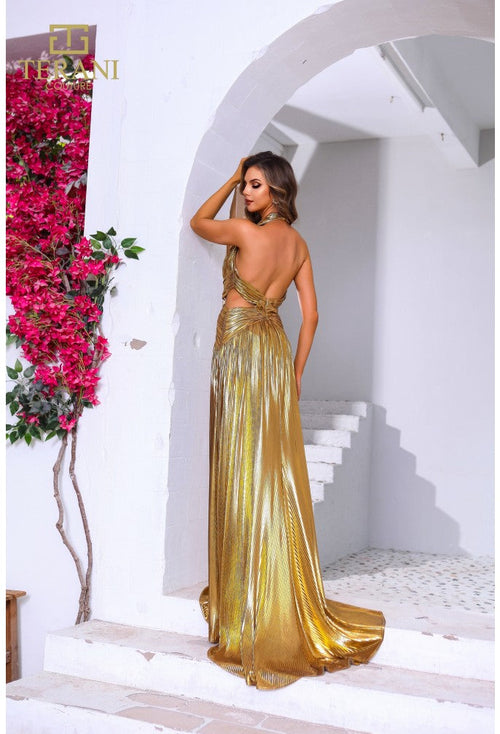 Terani Couture 251P4534 Elegant Formal Prom Halter A-Line Long Evening Chiffon Dress