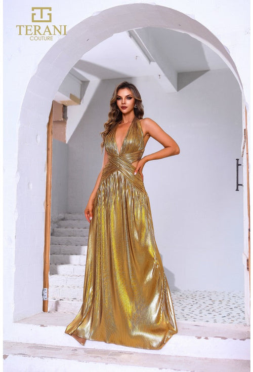 Terani Couture 251P4534 Elegant Formal Prom Halter A-Line Long Evening Chiffon Dress