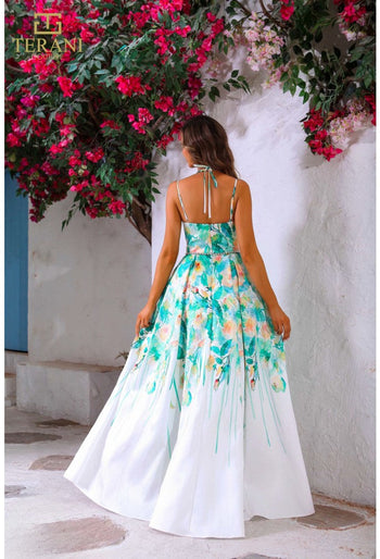 Terani Couture 251P4535 Floral Print A-Line Long Prom Dress – Formal Evening Gown