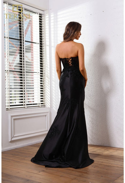 Terani Couture 251P4541 Elegant Formal Prom Strapless Slit Long Evening Mikado Dress