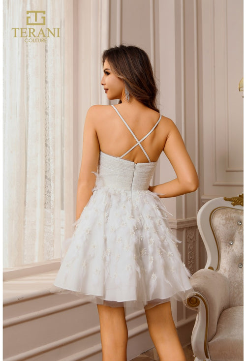 Terani Couture 251P4549 Cocktail Prom Spaghetti Strap Short Evening Ivory Lace Dress