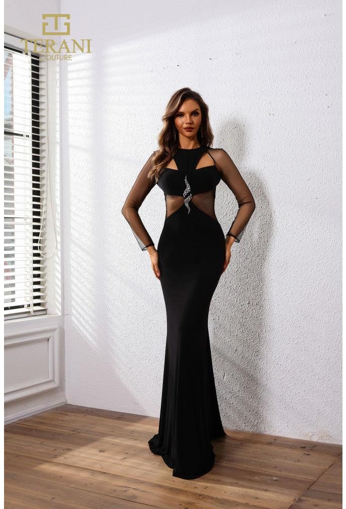 Elegant Prom Homecoming Lace Long Black Evening Jersey Dress 251P4552 by  Terani Couture