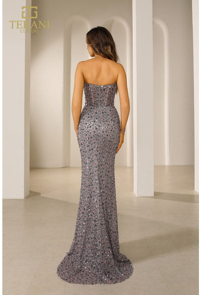 Terani Couture 251P4560 Sophisticated Evening Prom Strapless Long Beaded Tulle Dress