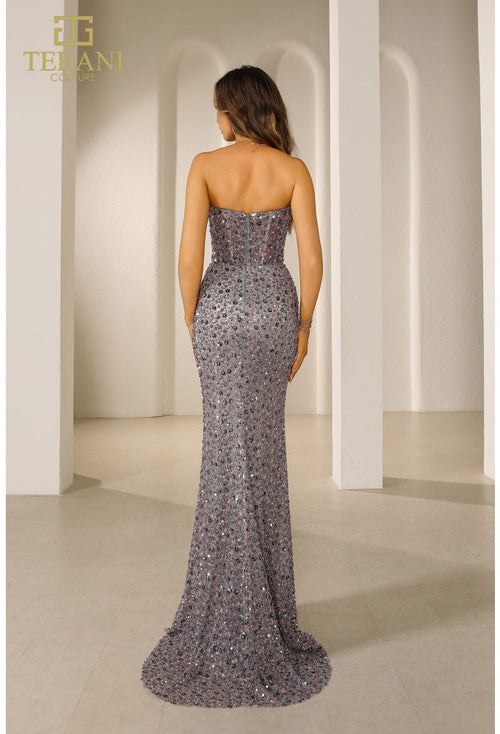 Terani Couture 251P4560 Sophisticated Evening Prom Strapless Long Beaded Tulle Dress