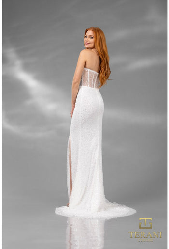 Vestido de novia largo con corsé ajustado y lentejuelas y cuentas Terani Couture 251P4560