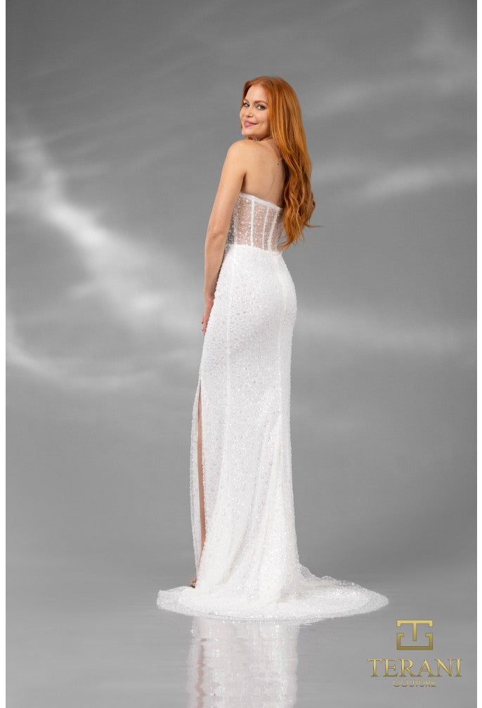 Vestido de novia largo con corsé ajustado y lentejuelas y cuentas Terani Couture 251P4560